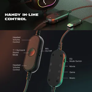 Fifine Dynamic RGB Gaming Headset with Mic – Over-Ear 7.1 Surround Sound, 3 EQ Modes for PC, PS4, PS5, Game, Movie & Music 6