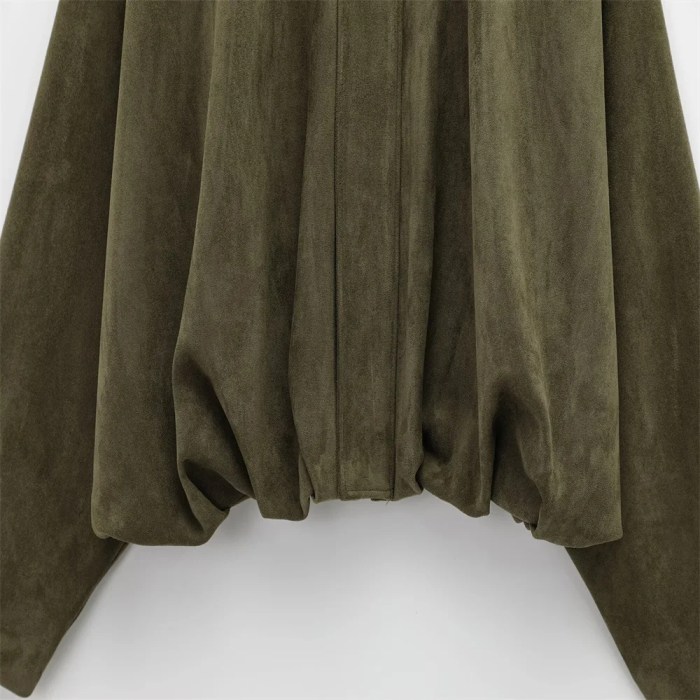 women's faux suede jacket – stylish loose fit with collar & shoulder straps Women's Faux Suede Jacket – Stylish Loose Fit with Collar & Shoulder Straps 5