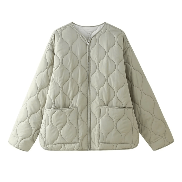 Autumn Women's Round Neck Loose Lightweight Pocket Quilted Coat