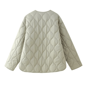Autumn Women's Round Neck Loose Lightweight Pocket Quilted Coat 2