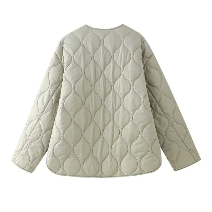 Autumn Women's Round Neck Loose Lightweight Pocket Quilted Coat 2
