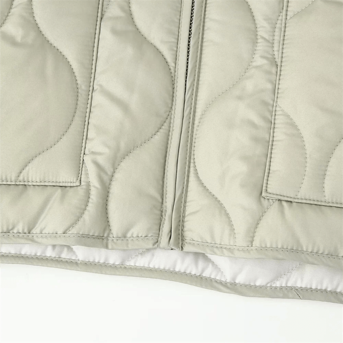 Autumn Women's Round Neck Loose Lightweight Pocket Quilted Coat 4