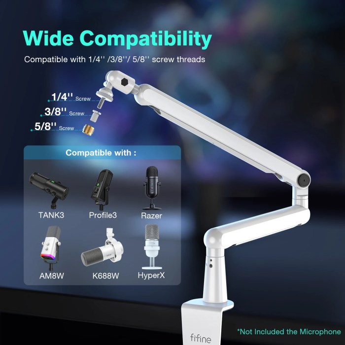 fifine low profile boom arm microphone stand with desk mount/cable managment, adjustable mic boom FIFINE Low-profile Boom Arm Microphone Stand with Desk Mount/Cable Managment, Adjustable Mic Boom 4