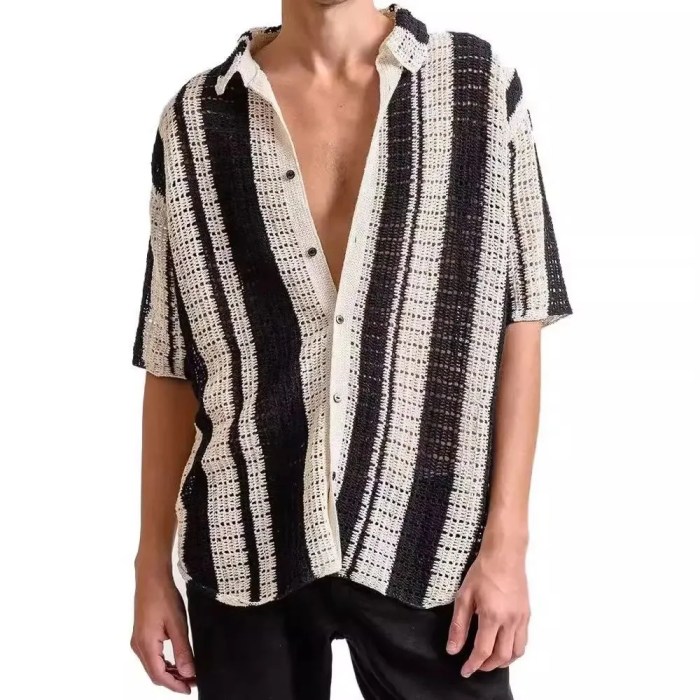 Men’s Knitted Black and White Stripe Vacay Shirt