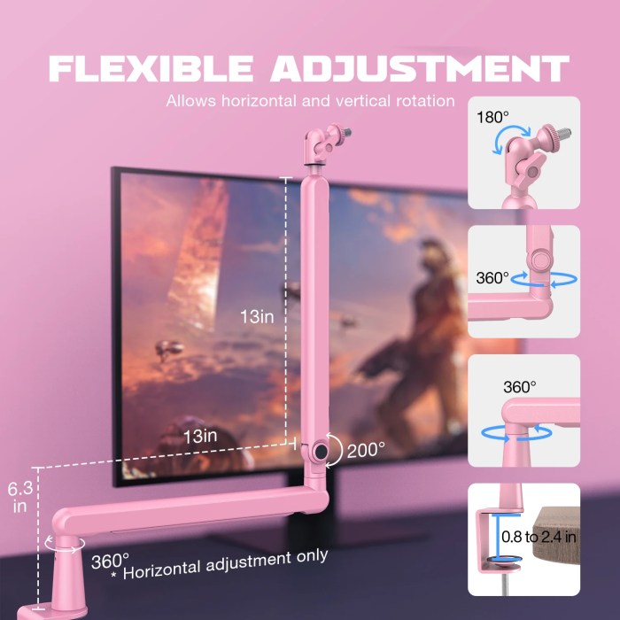 fifine microphone low profile boom ,metal adjustable mic arm with cable management/c clamp for streaming FIFINE Microphone Low Profile Boom ,Metal Adjustable Mic Arm with Cable Management/C-Clamp for Streaming 3