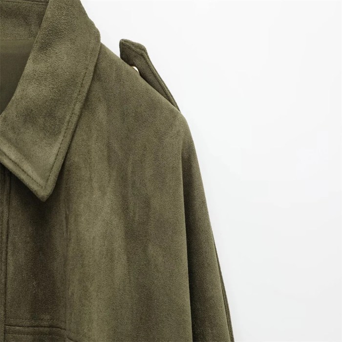 women's faux suede jacket – stylish loose fit with collar & shoulder straps Women's Faux Suede Jacket – Stylish Loose Fit with Collar & Shoulder Straps 3