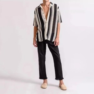 Men’s Knitted Black and White Stripe Vacay Shirt 4