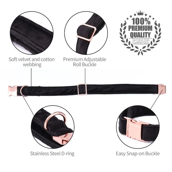 Unique Style Paws Black Velvet Soft Collar and Leash Gift for Dogs and Cats 2