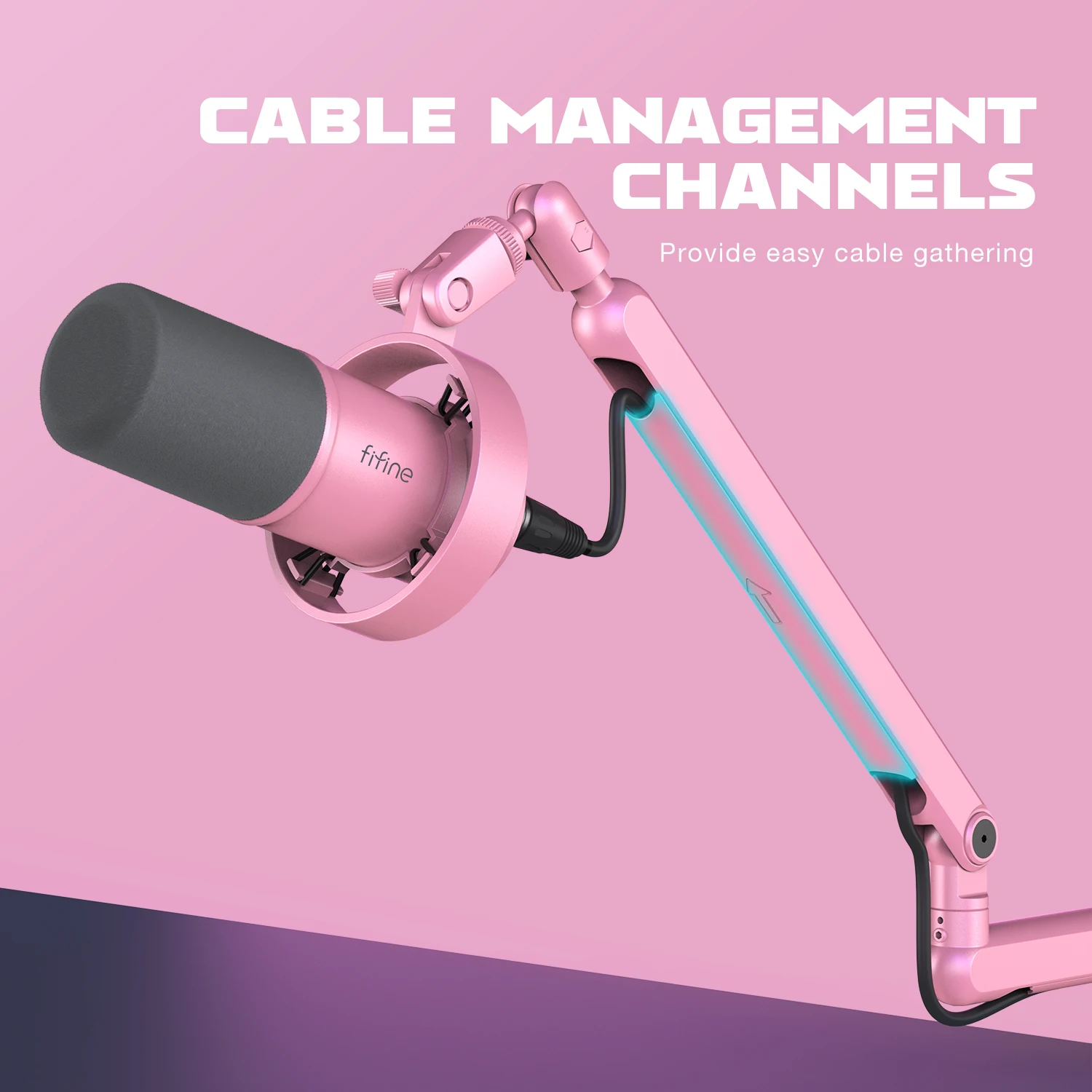 FIFINE Microphone Low Profile Boom ,Metal Adjustable Mic Arm with Cable Management/C-Clamp for Streaming 2