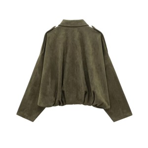 women's faux suede jacket – stylish loose fit with collar & shoulder straps Women's Faux Suede Jacket – Stylish Loose Fit with Collar & Shoulder Straps 2