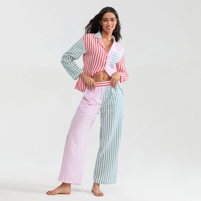 women's striped panel candy pyjama set Women's Striped Panel Candy Pyjama Set