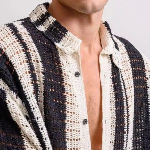 Men’s Knitted Black and White Stripe Vacay Shirt 5