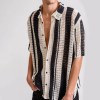 Men’s Knitted Black and White Stripe Vacay Shirt 2
