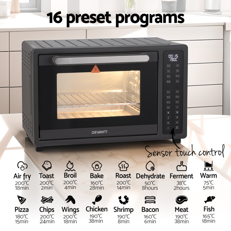 devanti air fryer 32l w/ lcd touch oven 1700w