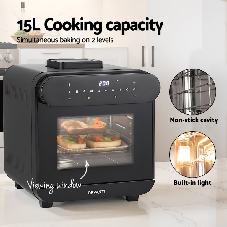 devanti steam air fryer oven 15l w/ lcd touch 1600w