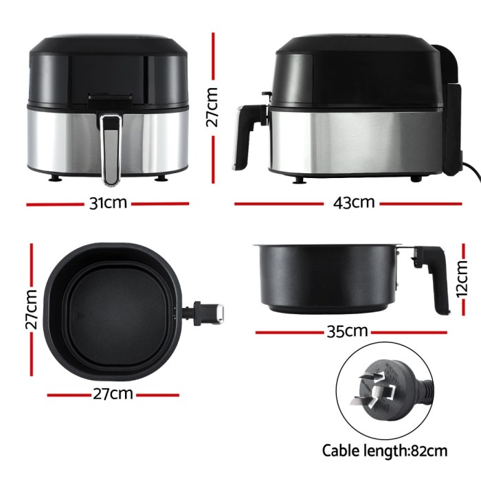 devanti 5.5l air fryer & grill lcd fryers 1500w
