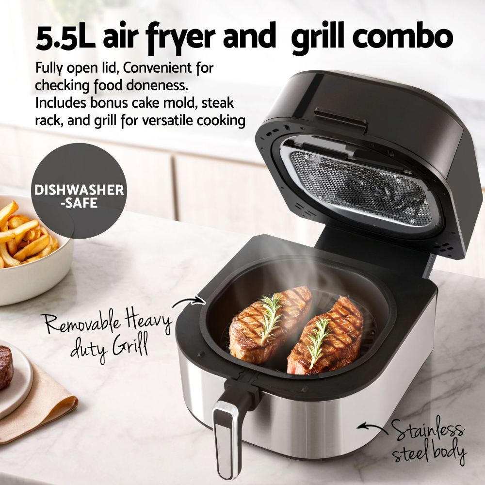 devanti 5.5l air fryer & grill lcd fryers 1500w