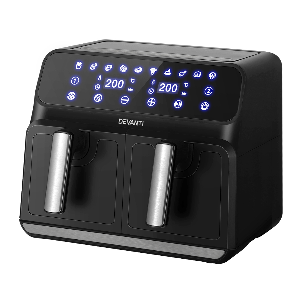 devanti air fryer 8l dual zone fryers