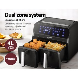 devanti air fryer 8l dual zone fryers