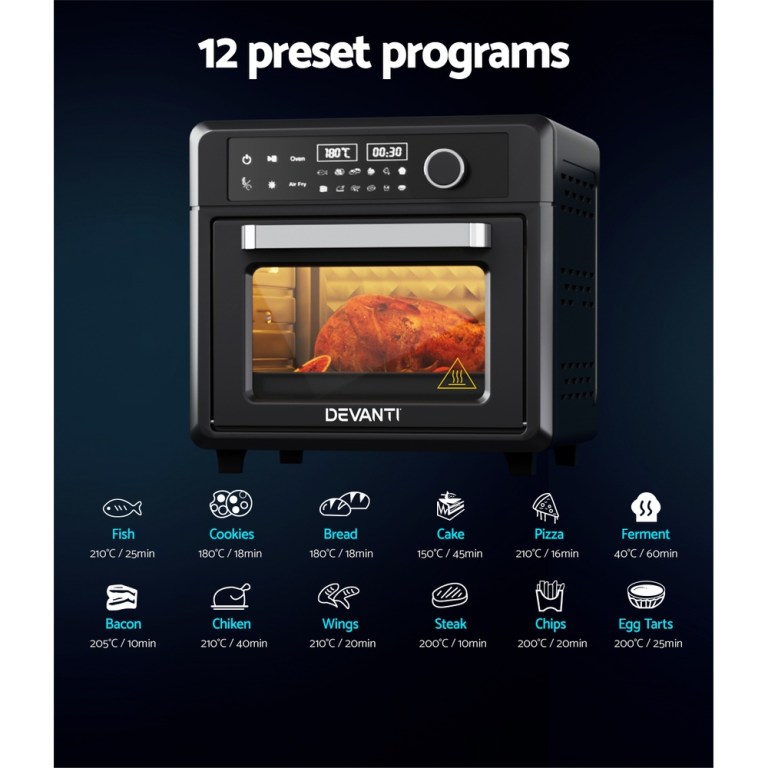 devanti air fryer 20l lcd fryers oven