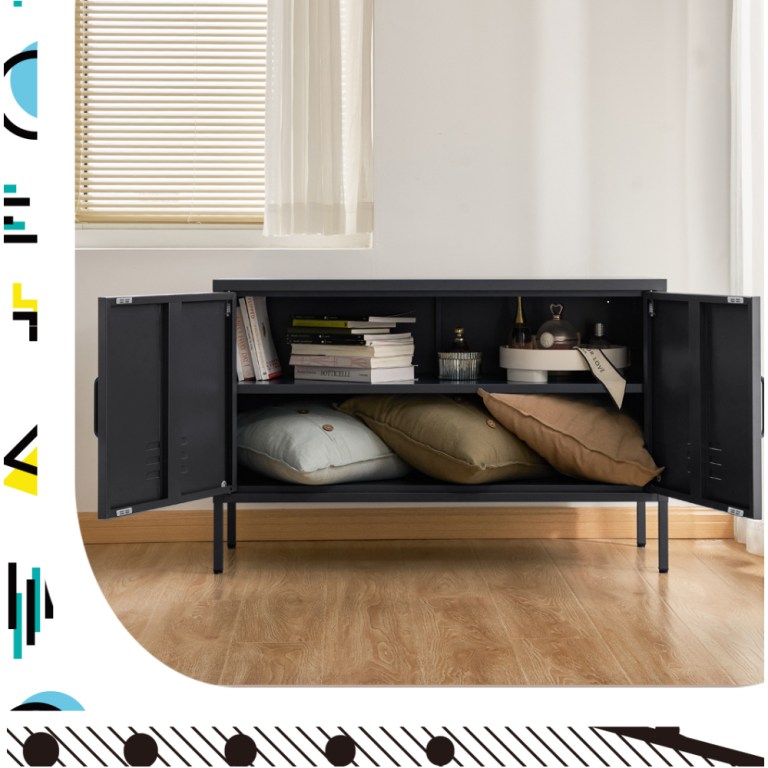 artiss buffet sideboard metal cabinet base charcoal