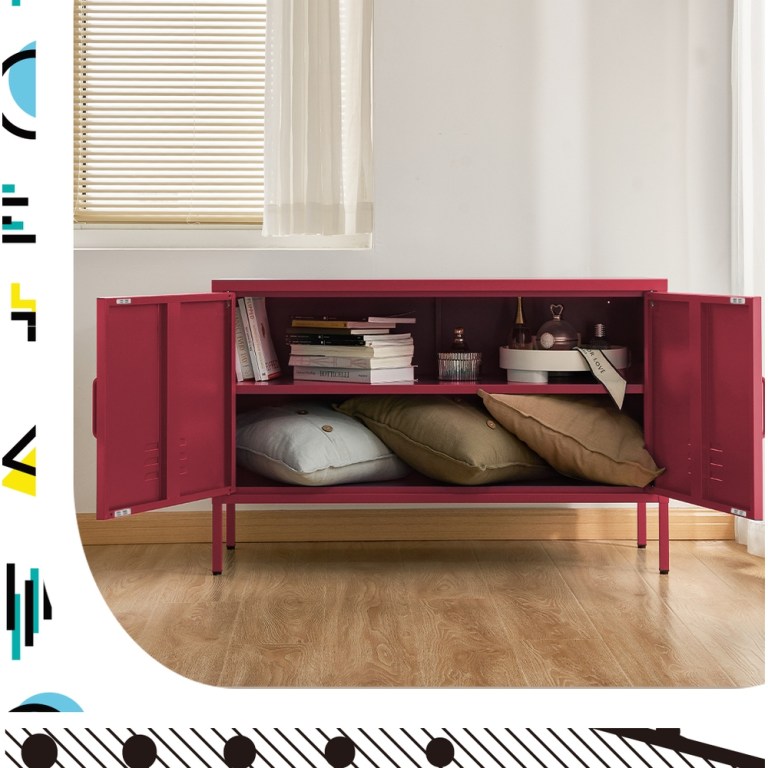 artiss buffet sideboard metal cabinet base pink