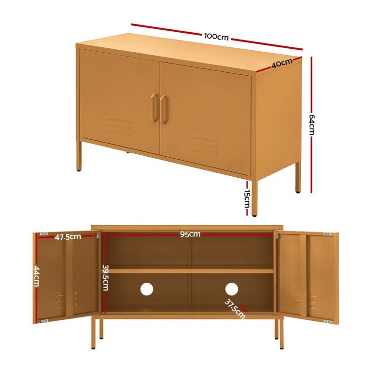 artiss buffet sideboard metal cabinet base yellow