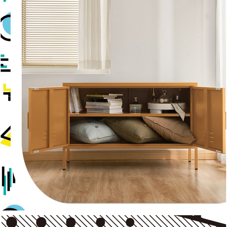 artiss buffet sideboard metal cabinet base yellow