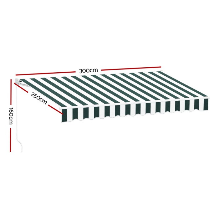 instahut retractable folding arm awning manual sunshade 3mx2.5m green white instahut retractable folding arm awning manual sunshade 3mx2.5m green white