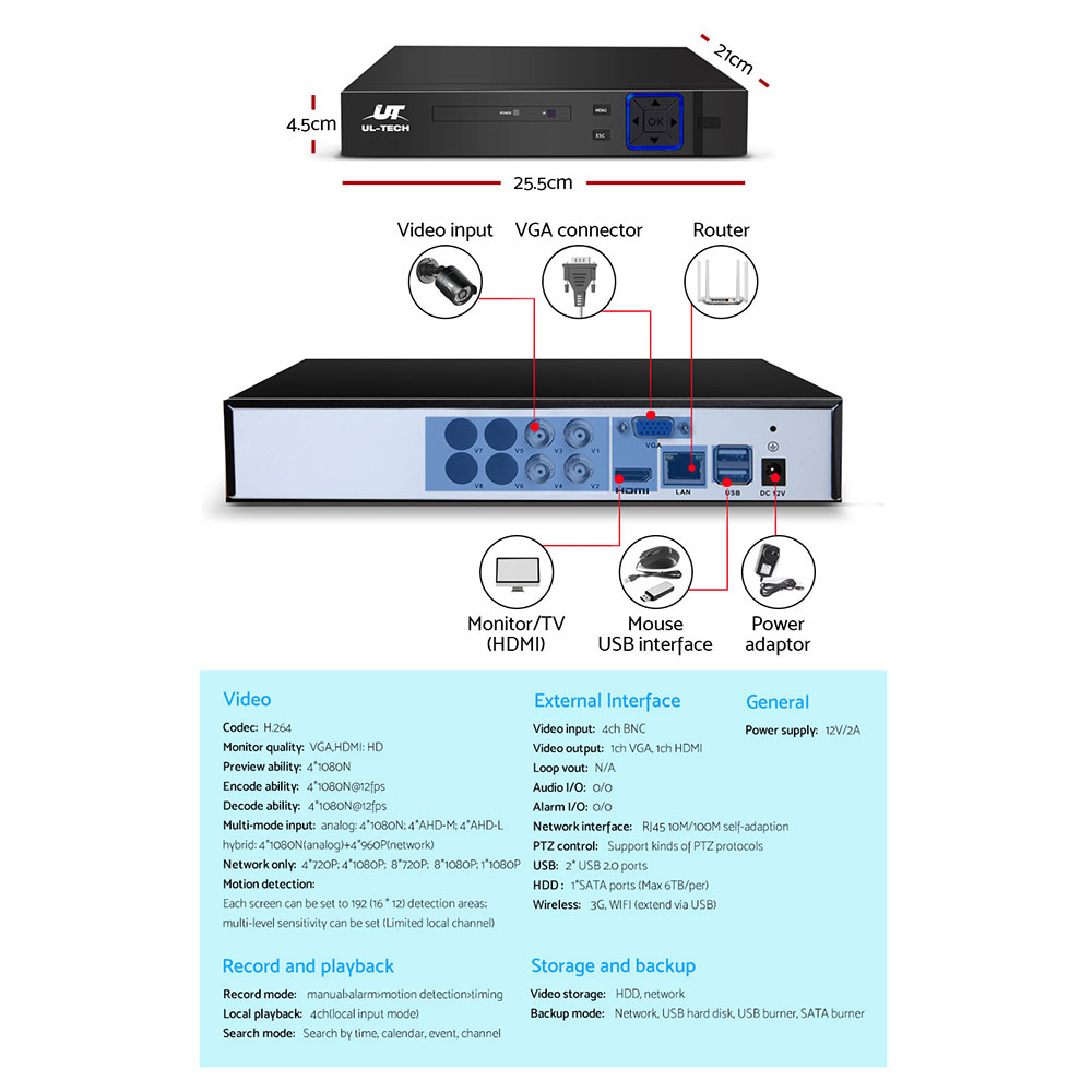 ul tech cctv security system 4ch dvr 4 cameras 1080p