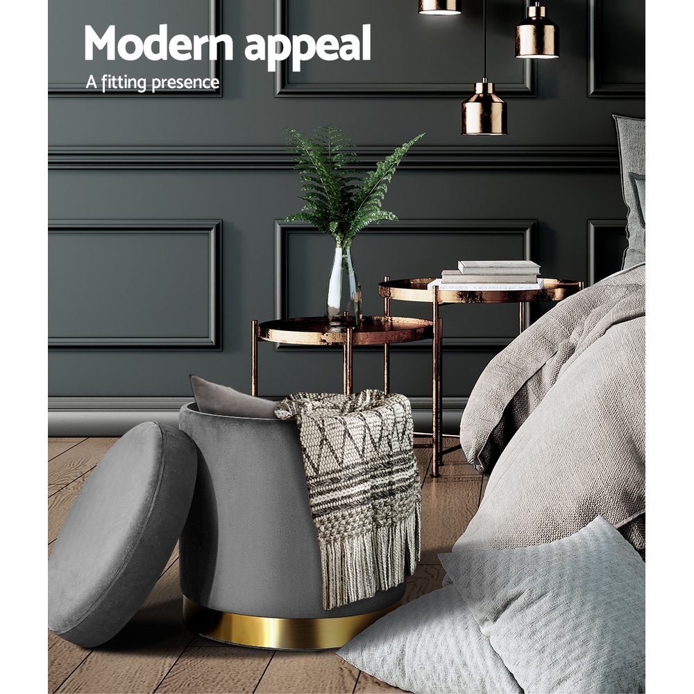 artiss ottoman storage foot stool round velvet charcoal