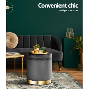 artiss ottoman storage foot stool round velvet charcoal