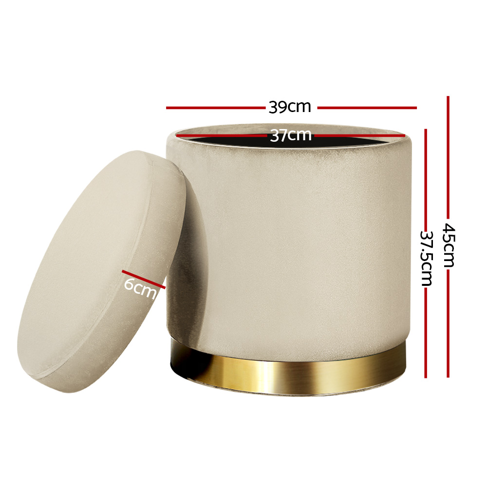 artiss ottoman storage foot stool round velvet cream