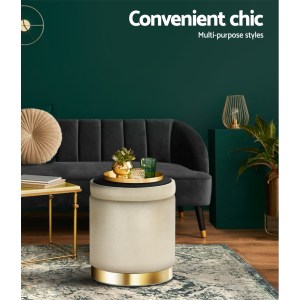 artiss ottoman storage foot stool round velvet cream artiss ottoman storage foot stool round velvet cream