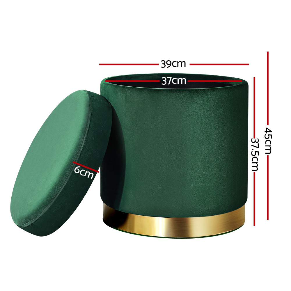 artiss ottoman storage foot stool round velvet green
