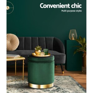 artiss ottoman storage foot stool round velvet green