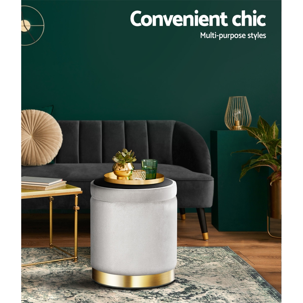 artiss ottoman storage foot stool round velvet grey
