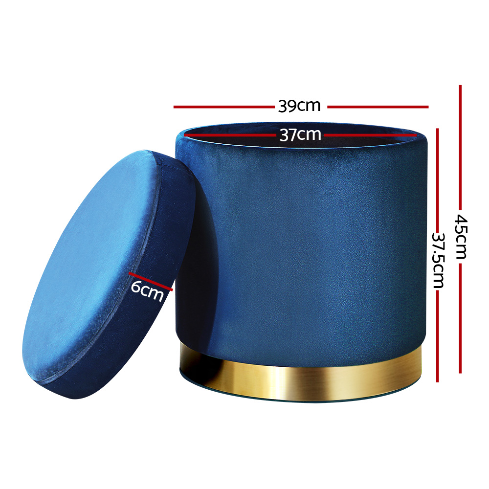 artiss ottoman storage foot stool round velvet navy