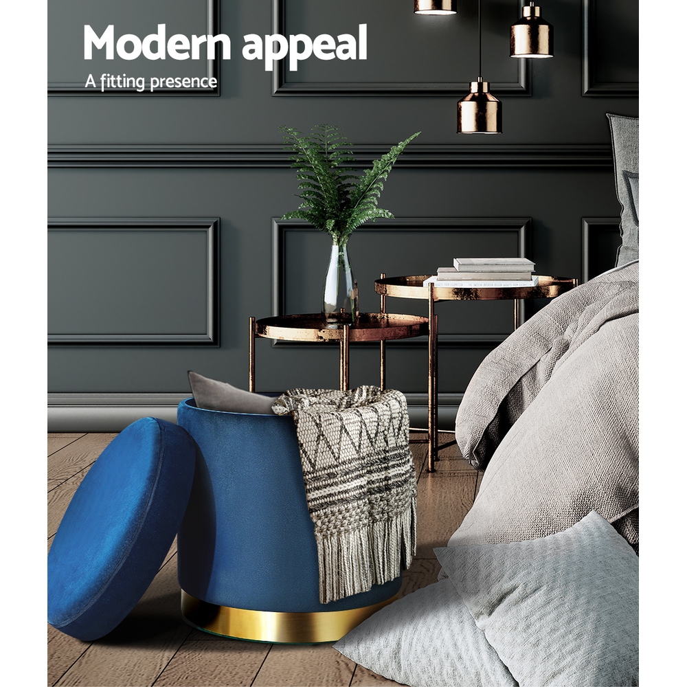 artiss ottoman storage foot stool round velvet navy