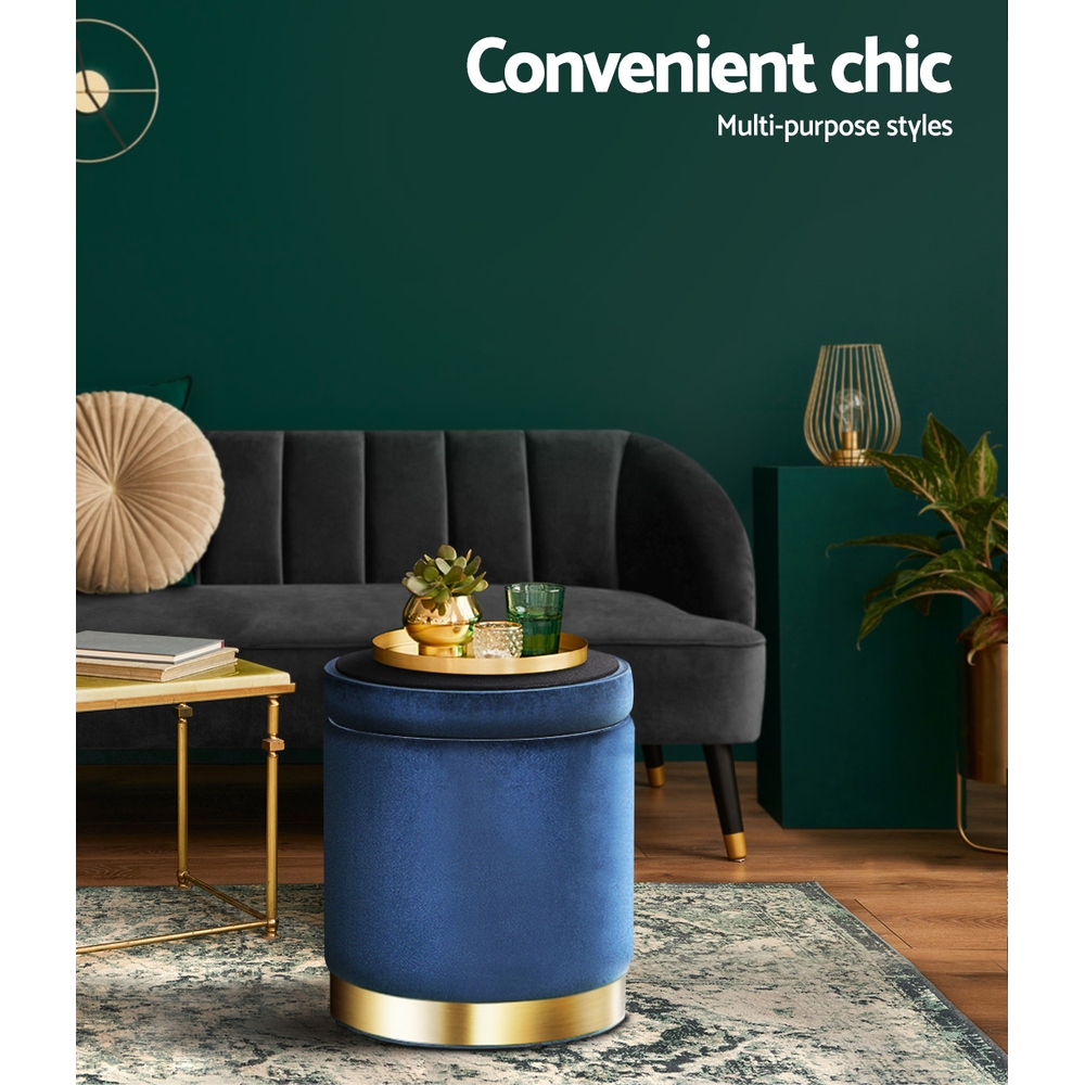 artiss ottoman storage foot stool round velvet navy