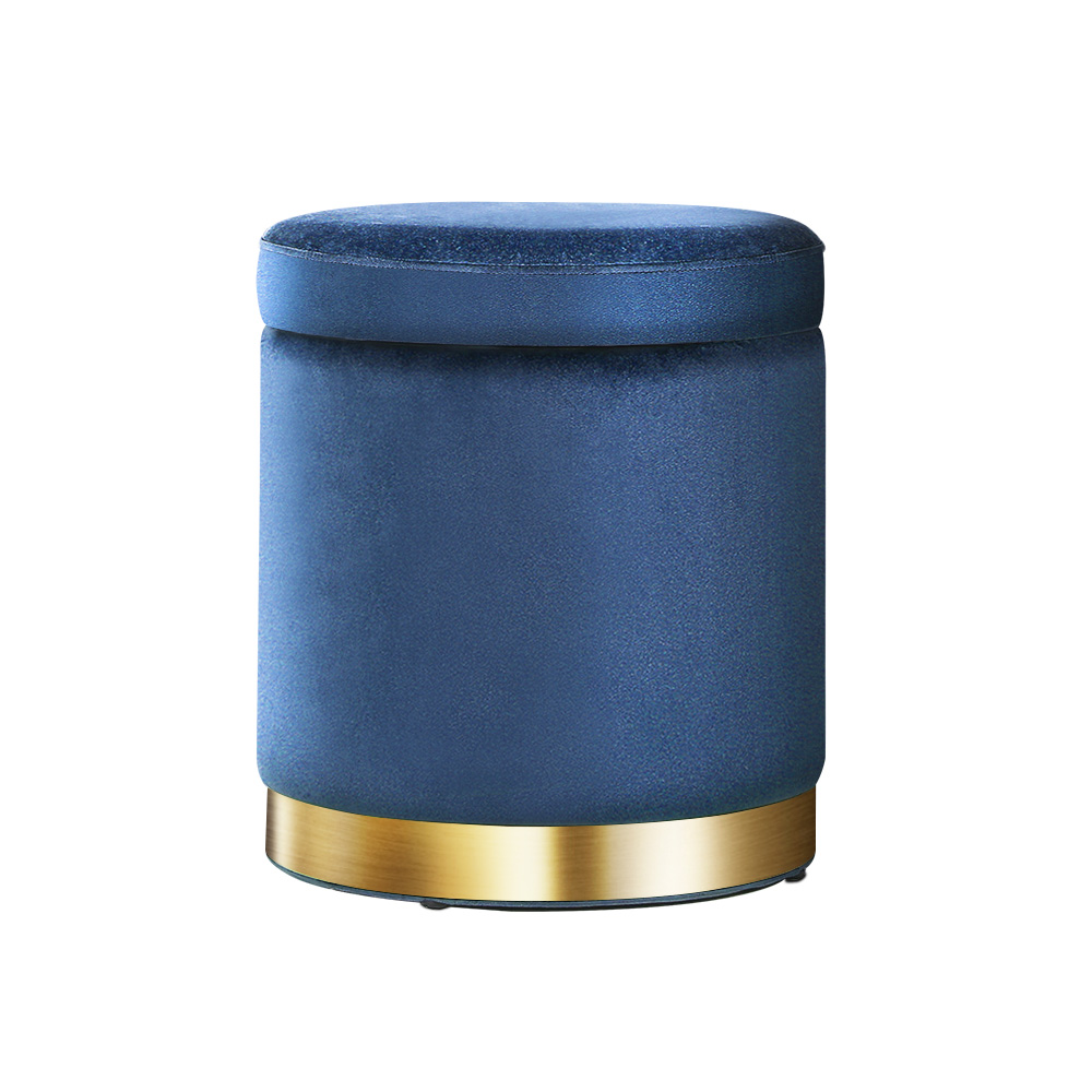 artiss ottoman storage foot stool round velvet navy