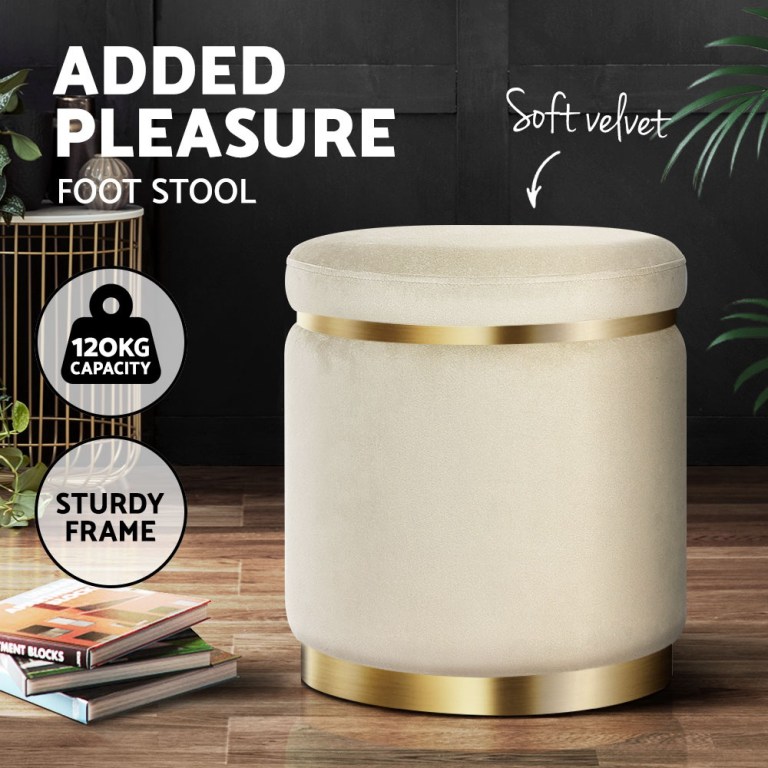 artiss ottoman foot stool round velvet cream