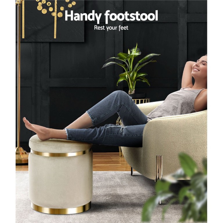 artiss ottoman foot stool round velvet cream