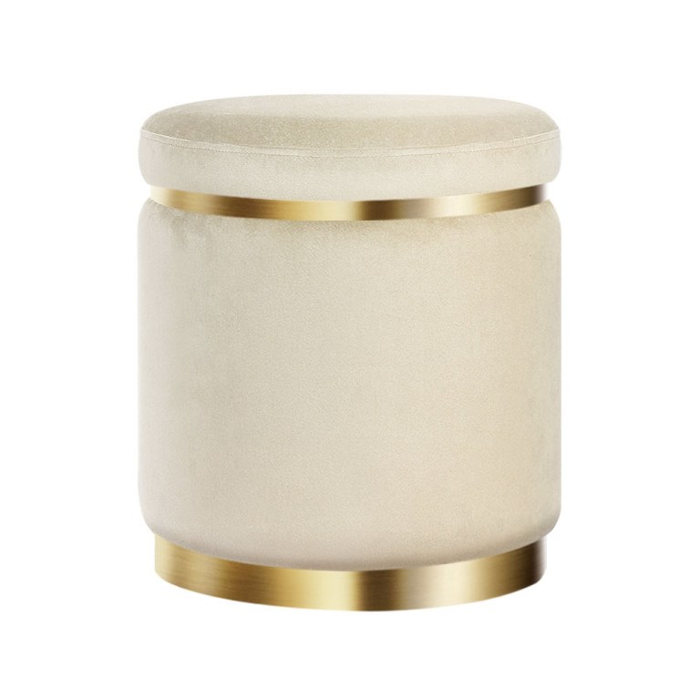 artiss ottoman foot stool round velvet cream