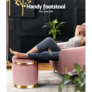 artiss ottoman foot stool round velvet pink