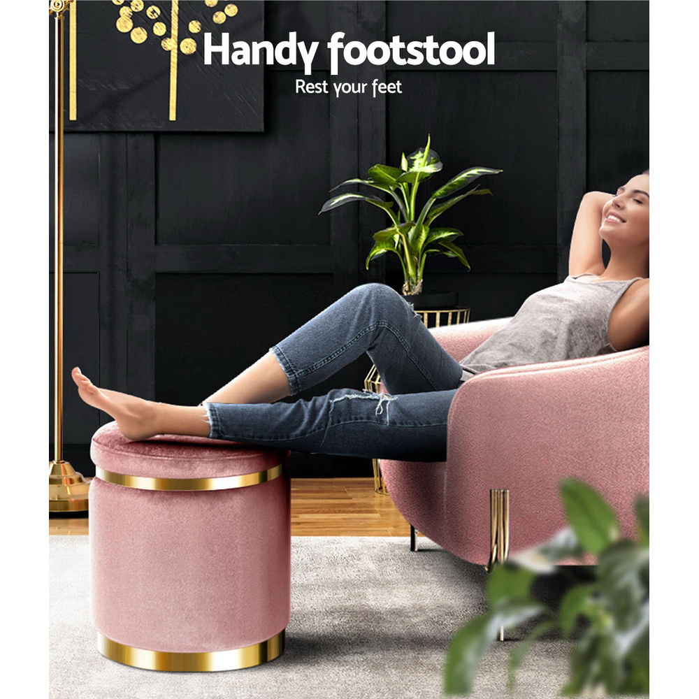 artiss ottoman foot stool round velvet pink