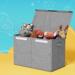 keezi large toy box chest storage with flip top lid foldable organizer bins grey