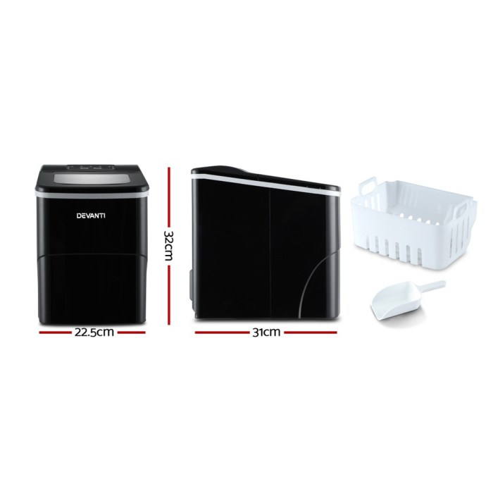 devanti portable ice cube maker machine 2l home bar benchtop easy quick black