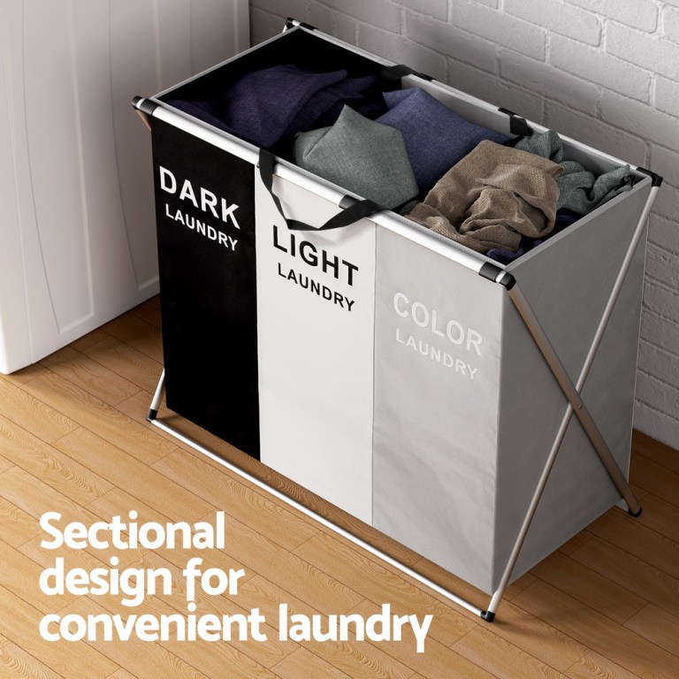 artiss laundry basket hamper large foldable washing clothes storage 3 sections