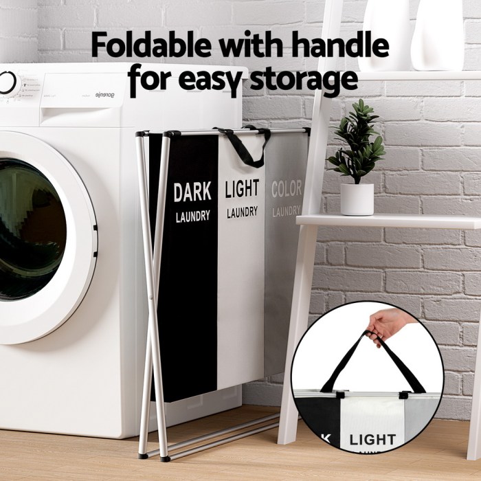 artiss laundry basket hamper large foldable washing clothes storage 3 sections